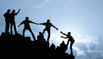 Group of people on peak mountain  climbing helping team work , success concept