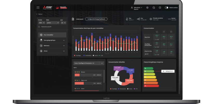 Tableau de bord énergétique de MELCloud Commercial