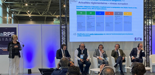 Thérèse Six, représente du ministère de l'écologie, a eu l'occasion de s'exprimer lors d'une conférence sur la F-Gas organisée avec le Snefcca lors du Sifa 2025. 
