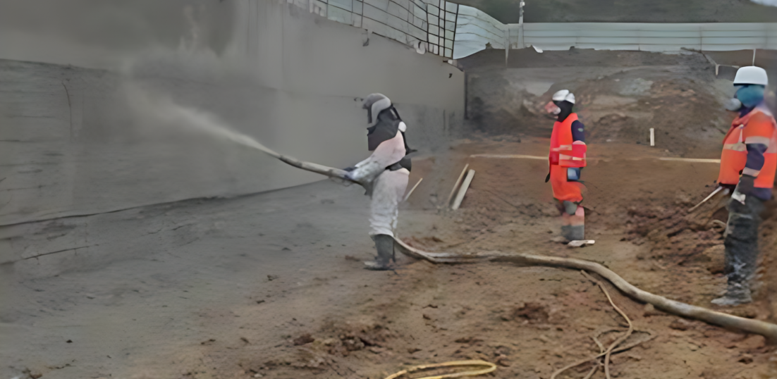 La projection de béton par voie sèche expose les équipes à des contraintes physiques et au risque d’inhalation de poussières contenant de la silice cristalline