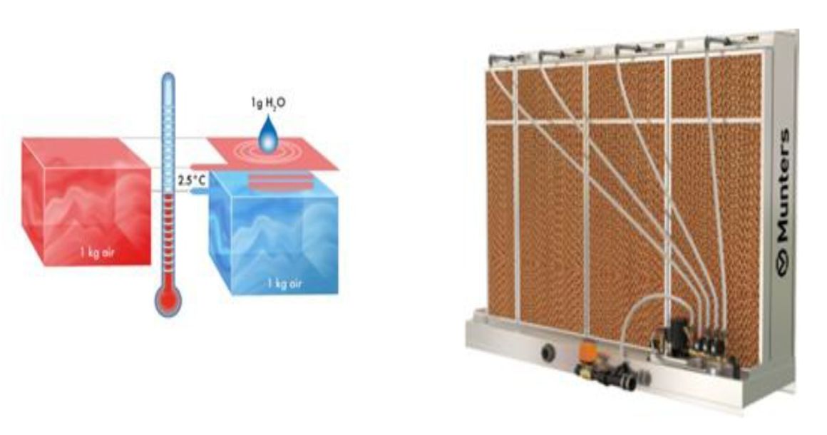 (légende sous schéma de gauche) un gramme d'eau dans un kilogramme d'air abaisse la température de 2,5 °C