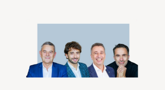 De gauche à droite, Charles Marcolin, Président du groupe, Michele Serra, DG groupe, Thierry Grillot DG Korus Group France et Nicolas Noir, secrétaire général et directeur des opérations France