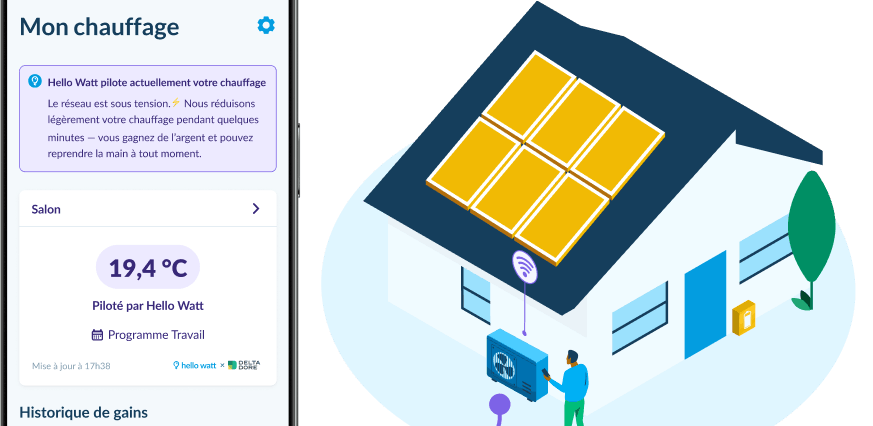 Interface de l'application Hello Watt pour le chauffage intelligent