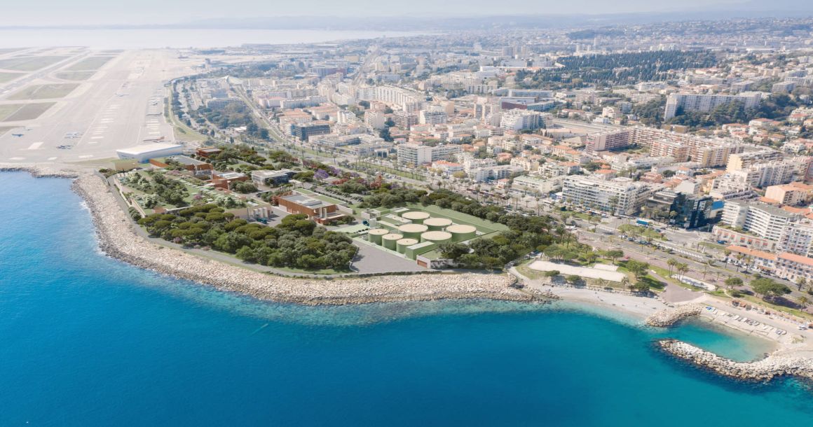 Projection de la vue du site avec le nouveau complexe d'épuration des eaux usées.