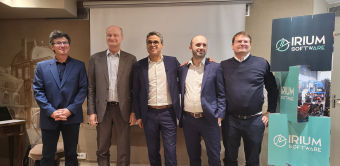 Les responsables d'Irium Software et du Groupe Isagri lors de la présentation des déclinaisons de Nistia : Frédéric Chaillot (Groupe Isagri), Olivier Murguet (Irium Software), Hotman Hozman (Irium Software), Mathieu Savalle (Groupe Isagri) et Bertrand Souveille (Irium Software).