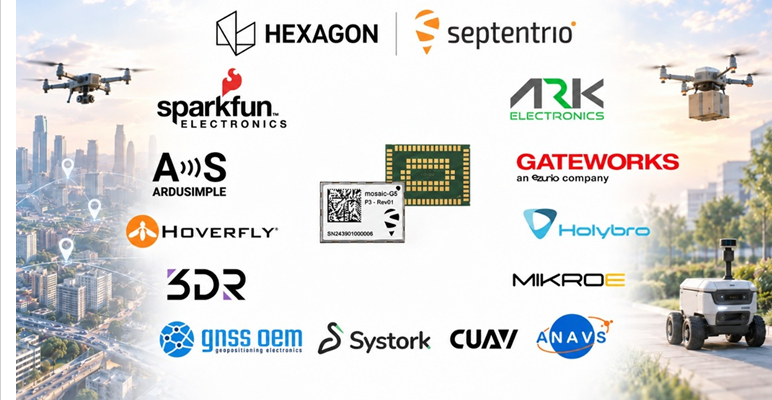 Les modules GNSS mosaic-G5  permettent d’intégrer un positionnement précis, fiable et résilient dans des drones, des robots et d’autres systèmes soumis à de fortes contraintes d’encombrement et de consommation électrique. 