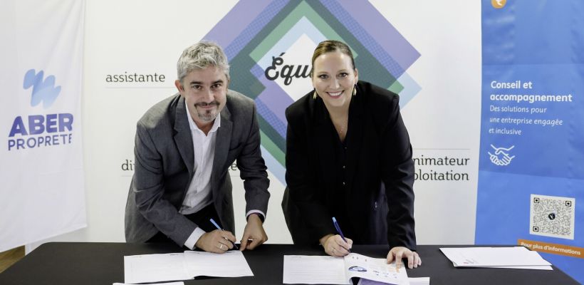 Quentin Alligand, délégué régional Bretagne de l’Agefiph et Sophie Gadonneix, présidente d’Aber Propreté.